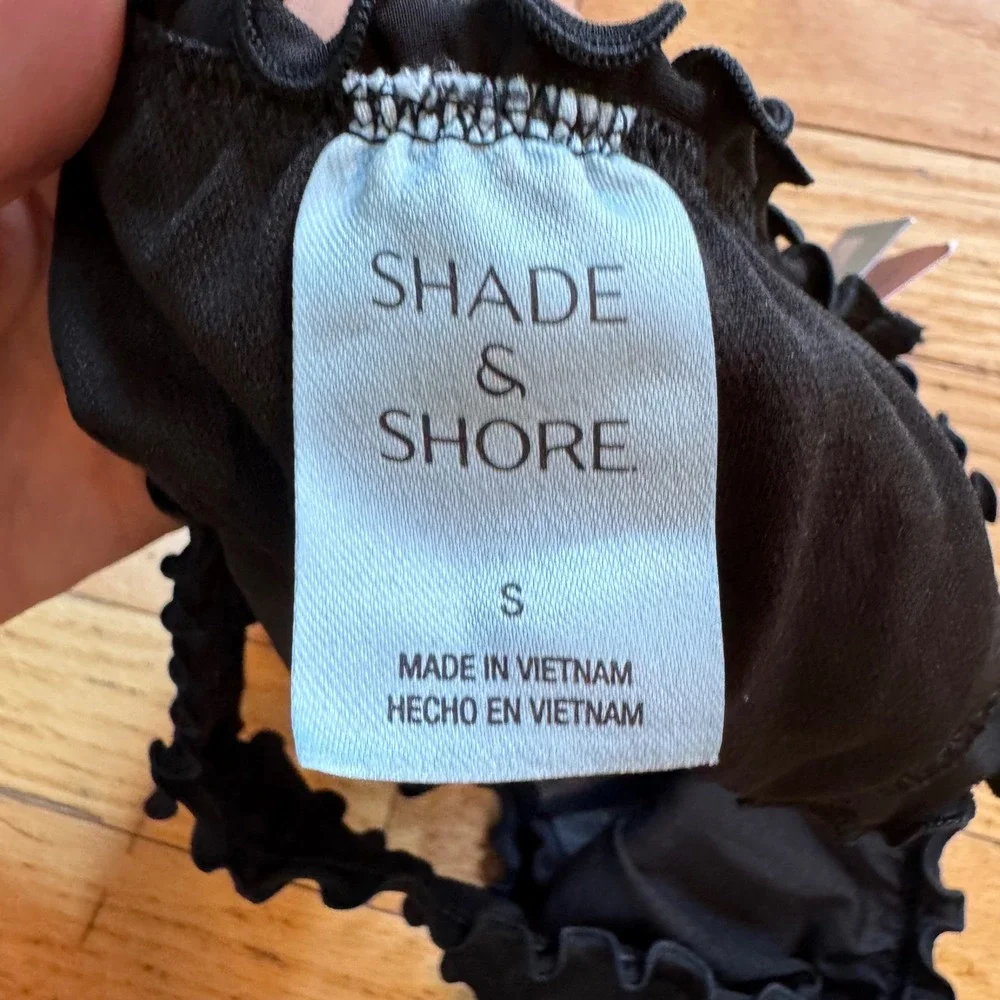 Shade & Shore Black Ruffle Cheeky Bikini Bottom Low Rise Ruched Back S 4-6 NEW